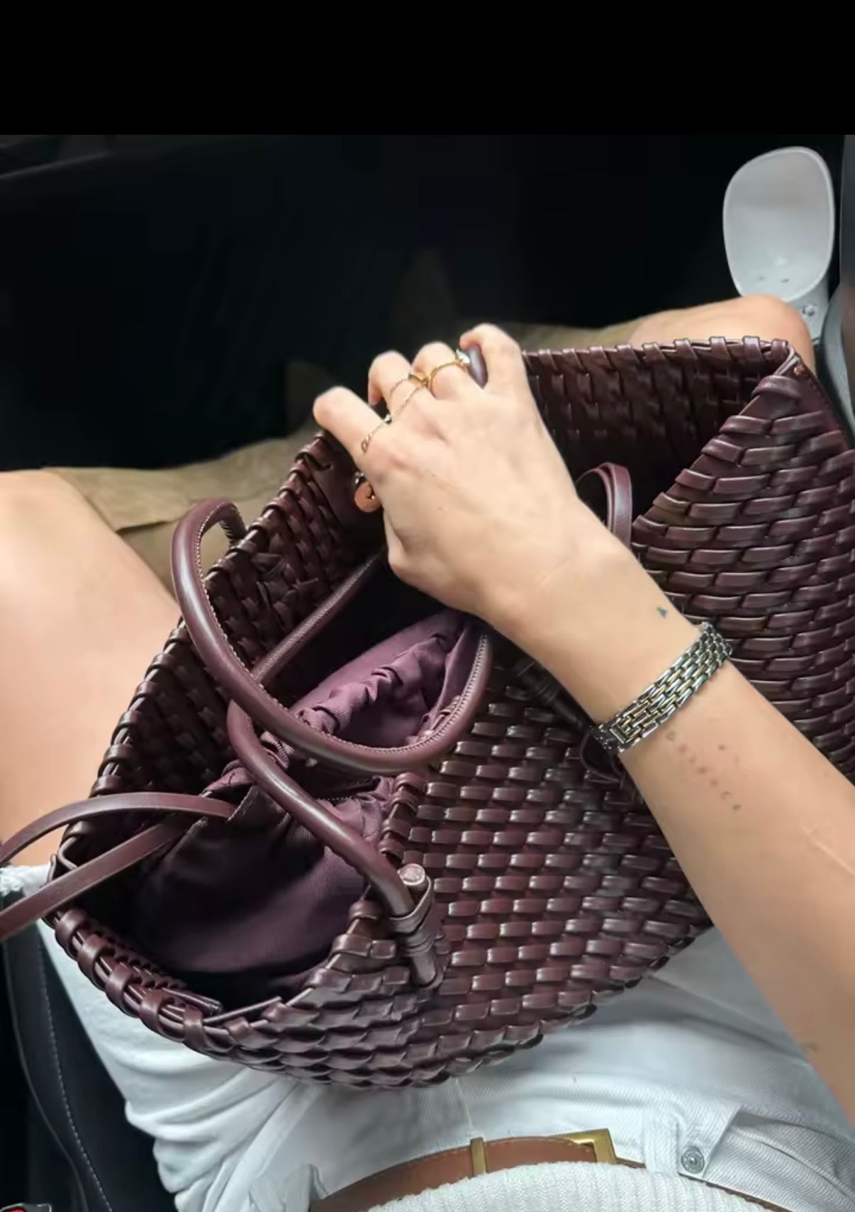 Borsa intrecciata in ecopelle Borgogna