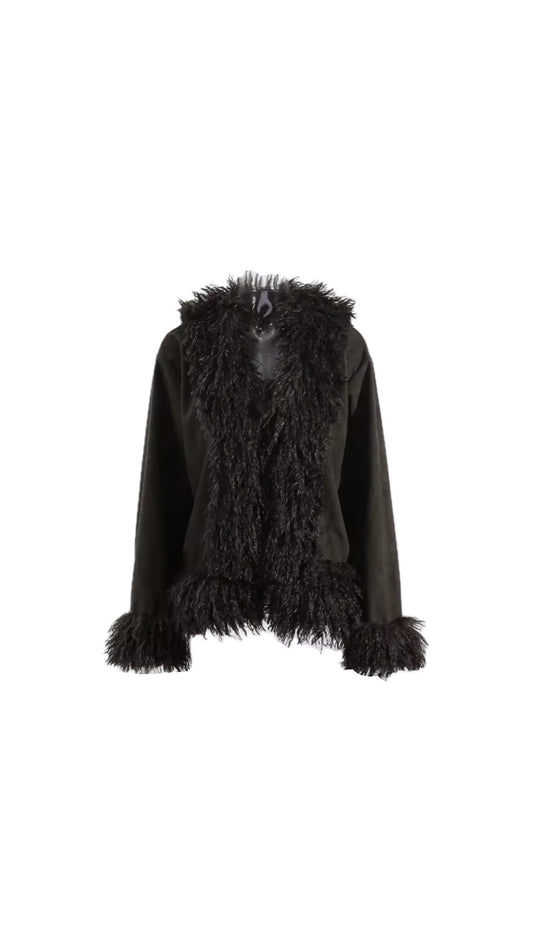 Giacca autunnale con pelliccia dark brown