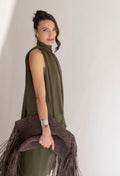 Top Chiffon con Collo all'Americana "Selene" | Verde Oliva