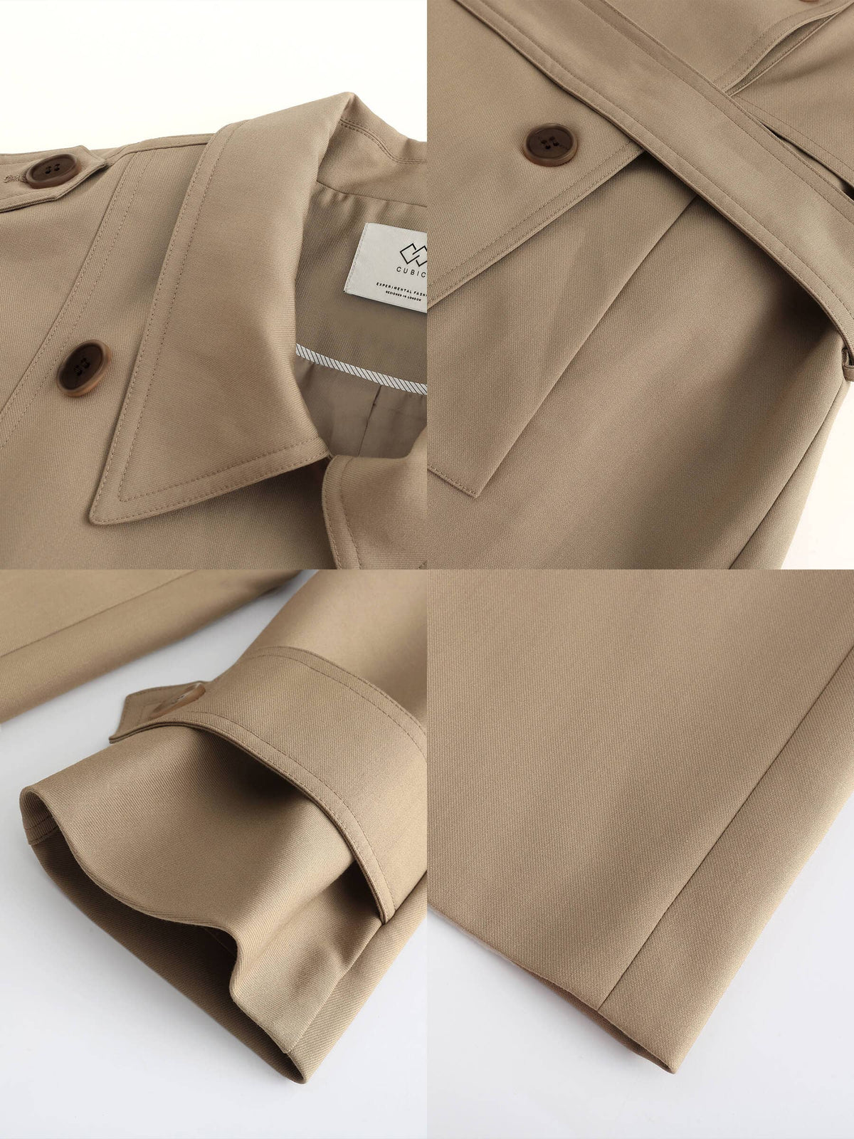 Trench coat doppiopetto con cintura: Khaki / ONU