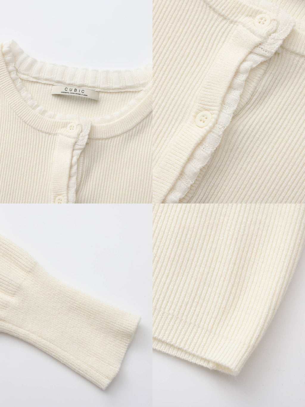 Cardigan in maglia di lino con pizzo CUBIC: Bianco