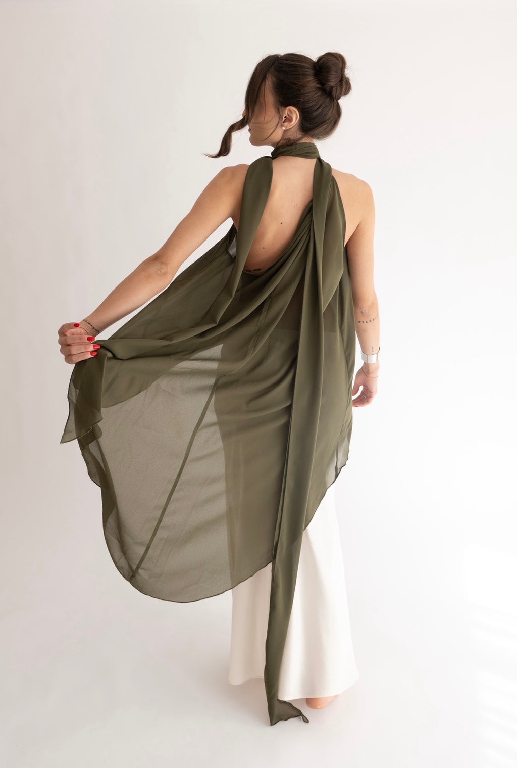 Top Chiffon con Collo all'Americana "Selene" | Verde Oliva