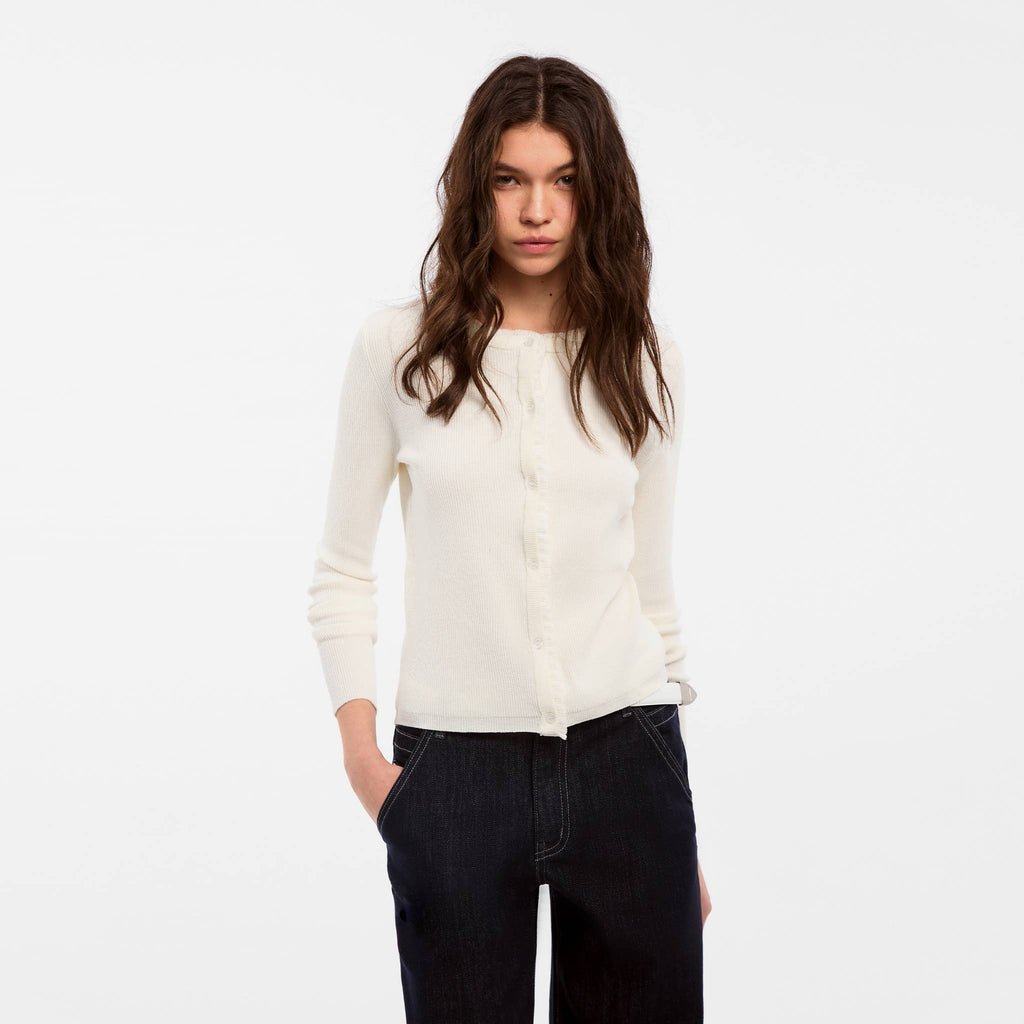 Cardigan in maglia di lino con pizzo CUBIC: Bianco