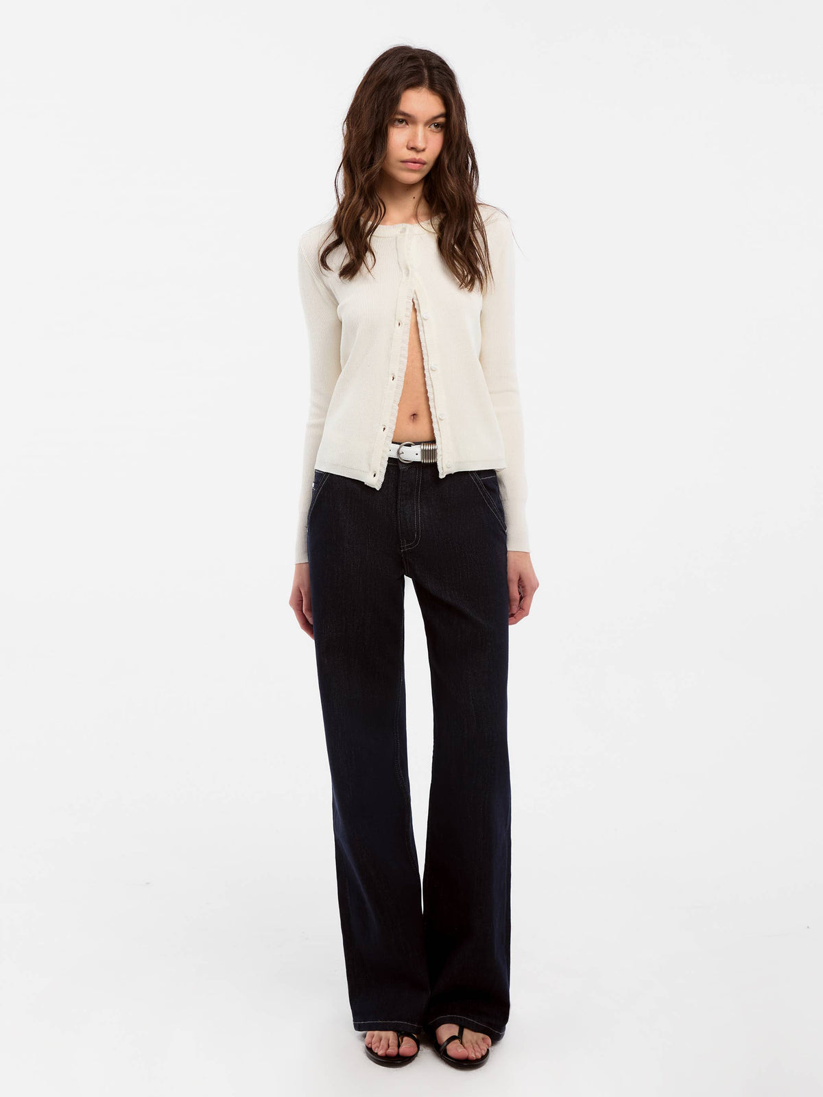 Cardigan in maglia di lino con pizzo CUBIC: Bianco
