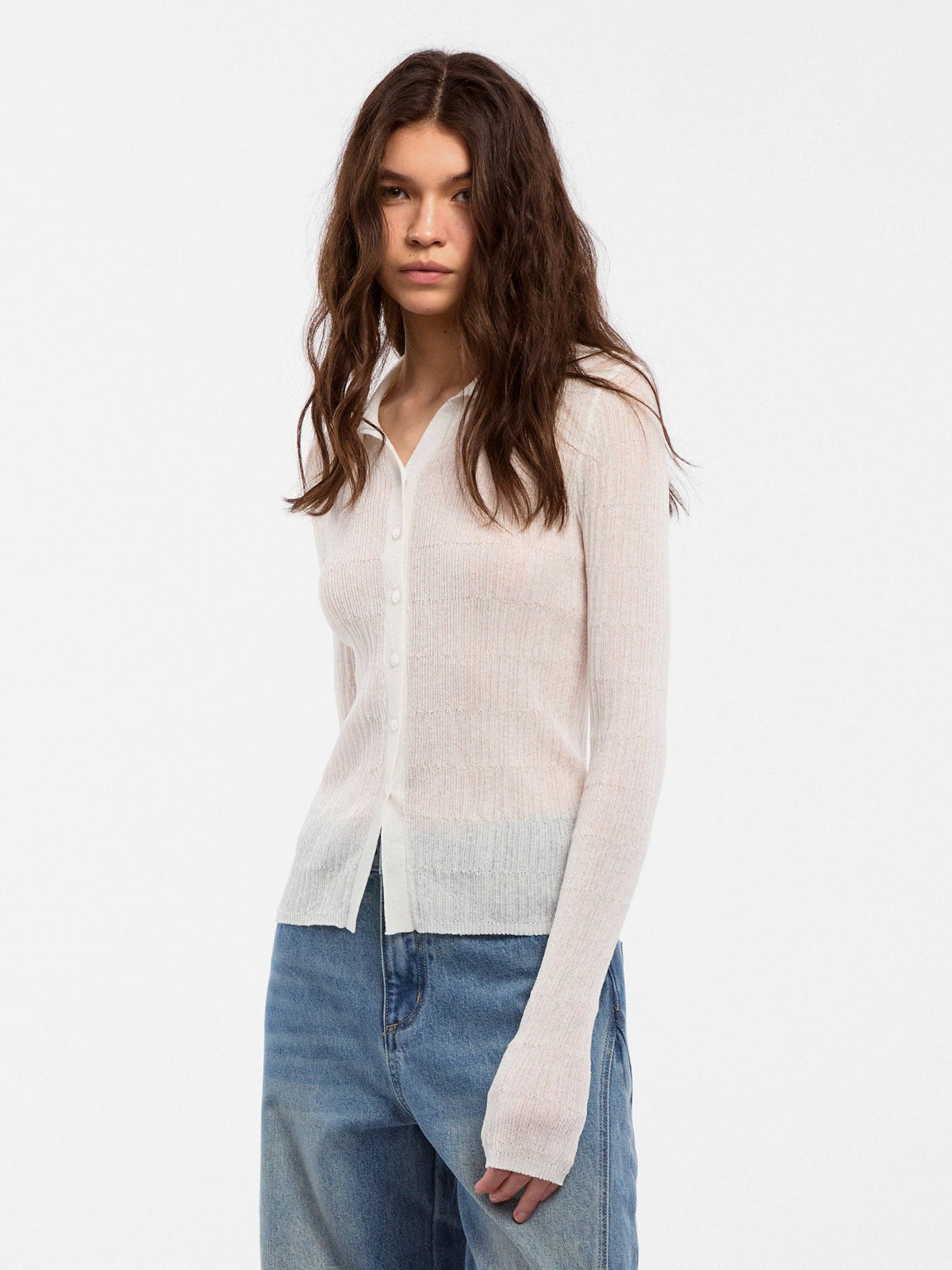 Camicetta a maglia in lino CUBIC con collo e maniche lunghe