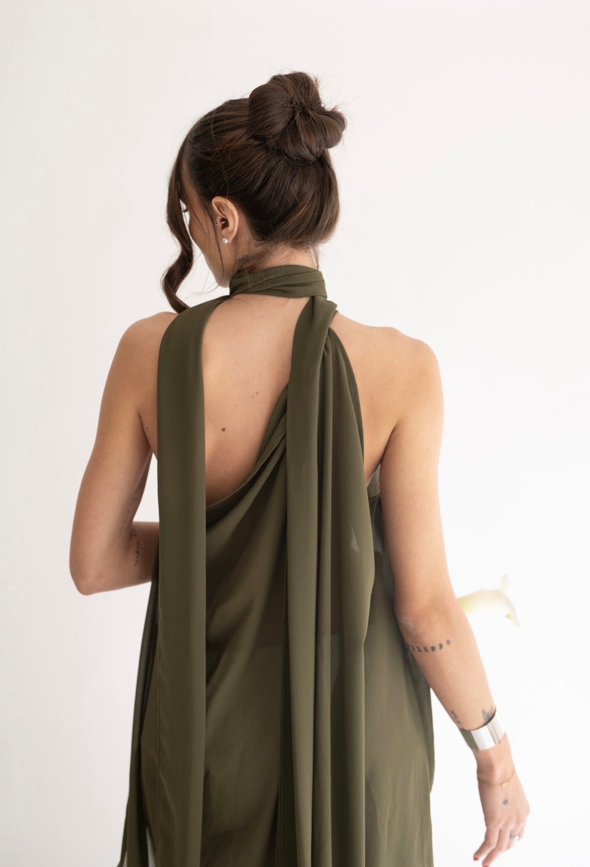 Top Chiffon con Collo all'Americana "Selene" | Verde Oliva