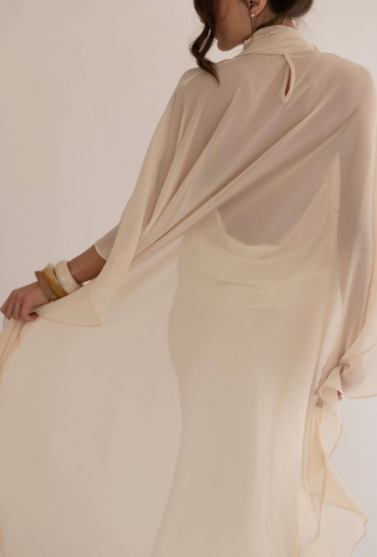 Asymmetric Ruffle Silk-Chiffon Cape in Ivory Pearl
