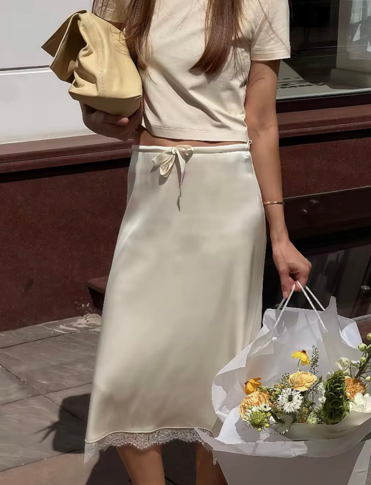 Gonna bianca con pizzo lunga