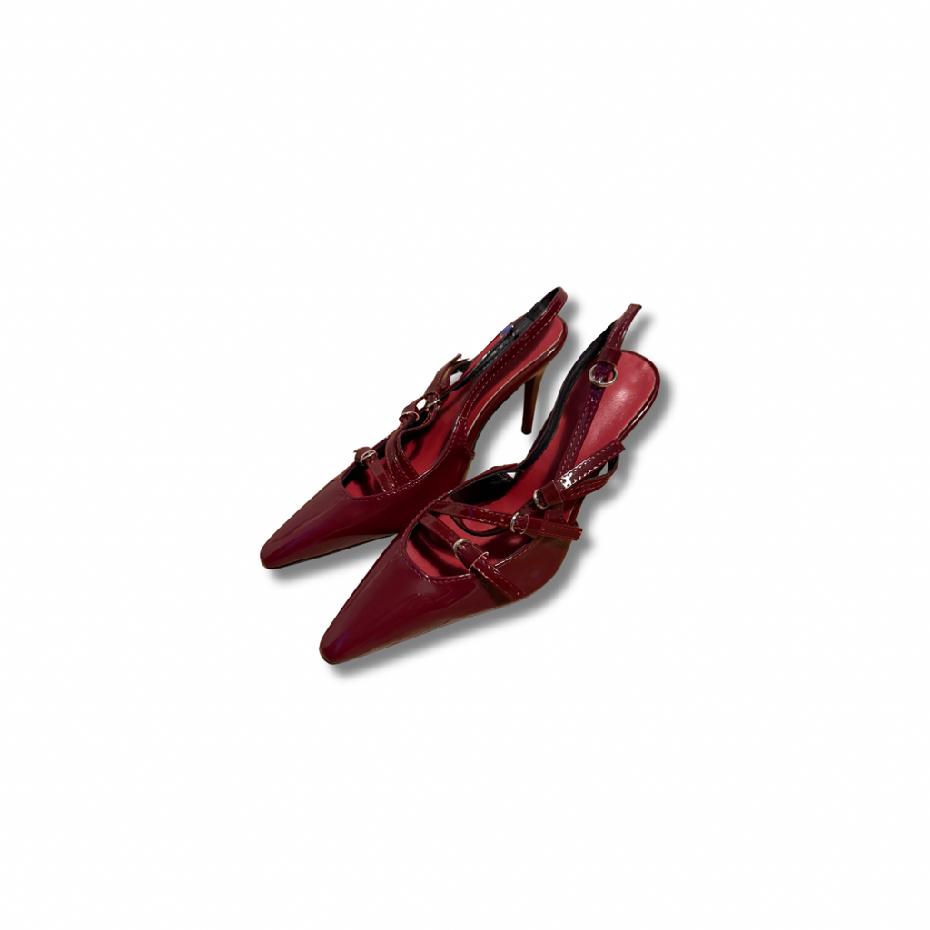 Burgundy Patent Leather Slingback Pumps