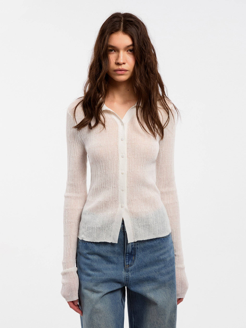 Camicetta a maglia in lino CUBIC con collo e maniche lunghe