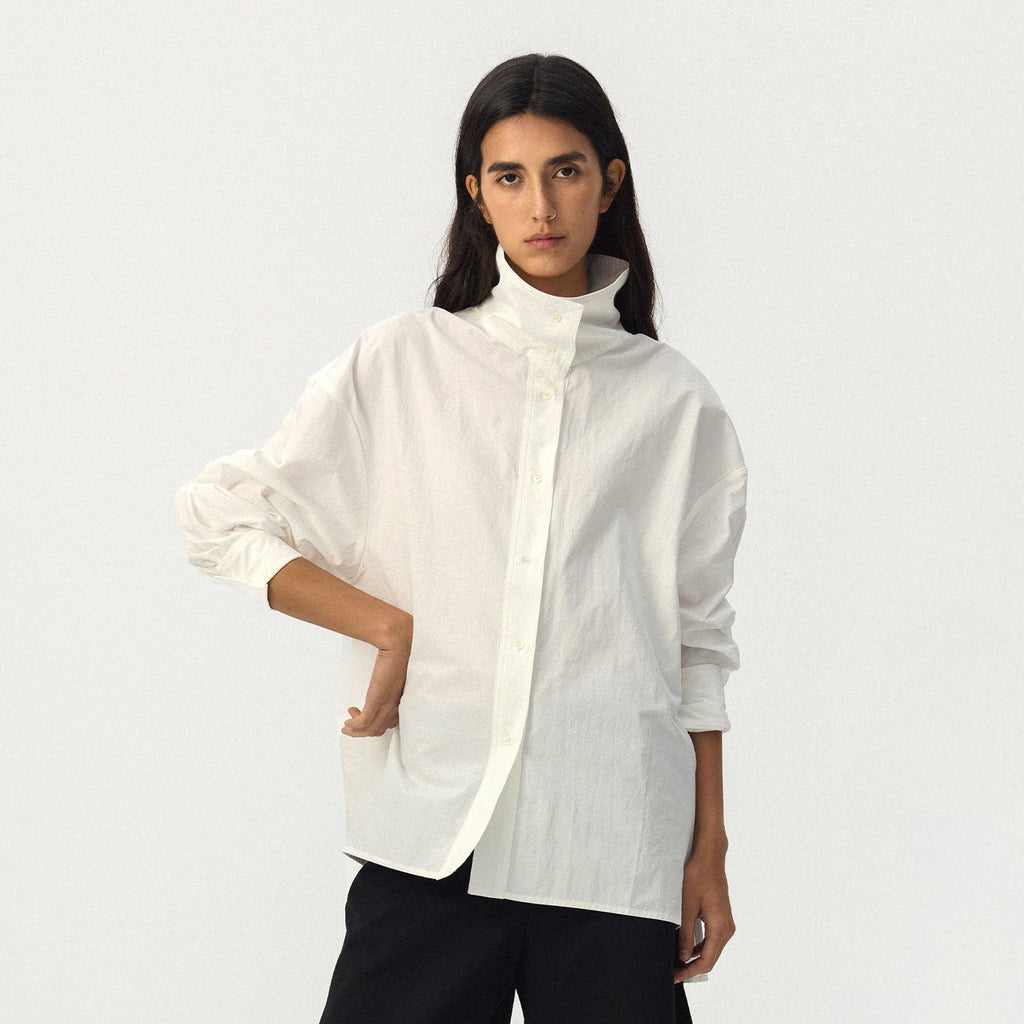 CUBIC Camicia in 100% cotone con collo alla coreana: Bianco