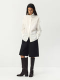CUBIC Camicia in 100% cotone con collo alla coreana: Bianco